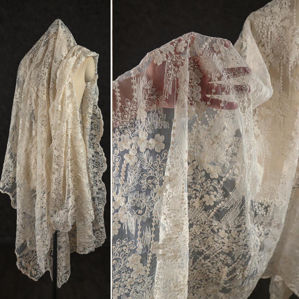 100x130cm Broderimönster Nätspets Jacquard Kreativ DIY Halvtransparent Bröllopsklänning Kjoldesigner Tyg