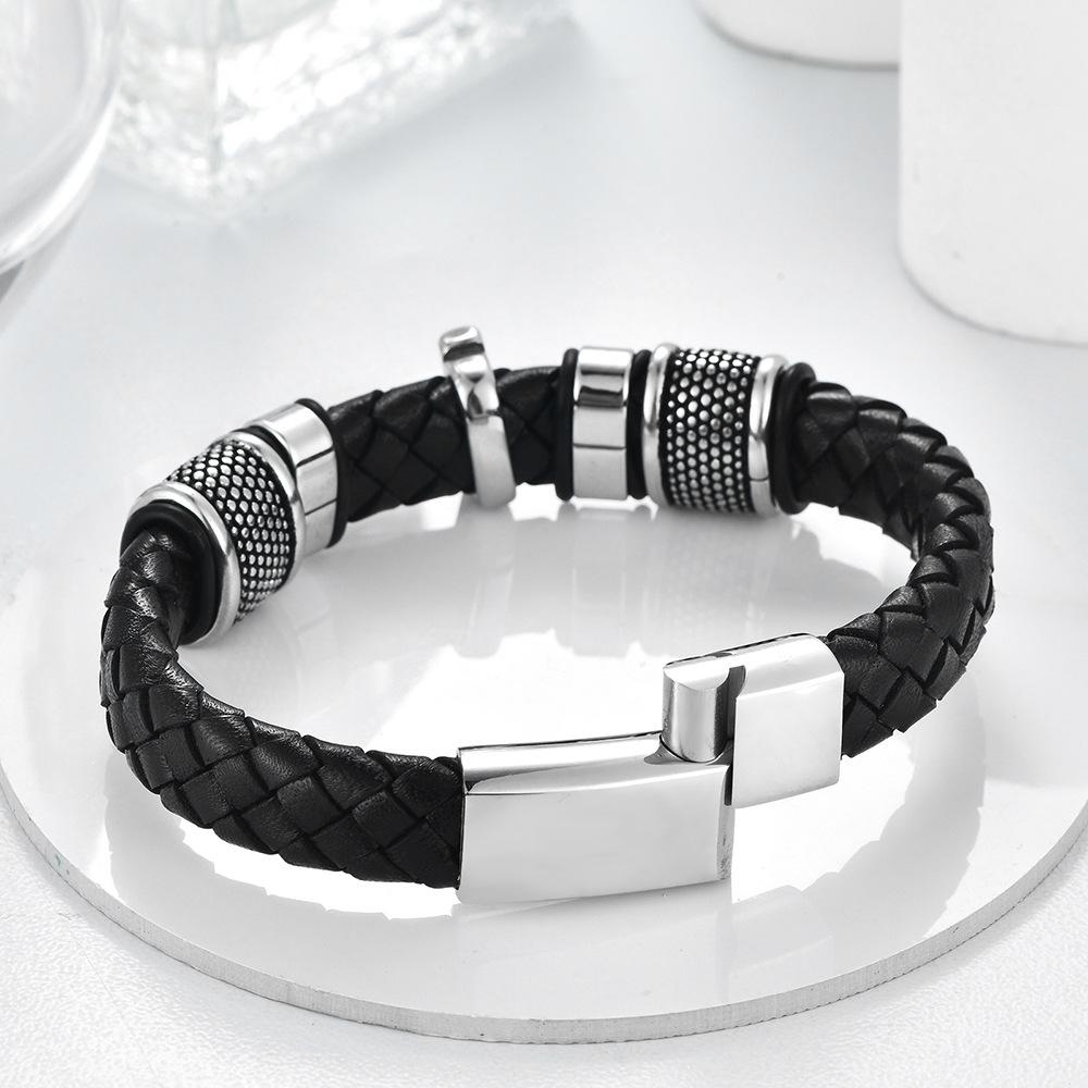 Bracelet Tressé en Cuir Acier Inoxydable pour Homme Boucle Magnétique Mode Bracelet en Cuir Personnalisé Bijoux Tendance