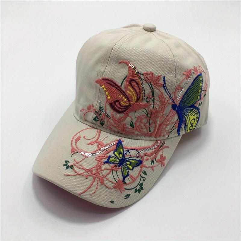

Бейсболка з вишитою метеликом і квітами, модний повсякденний капелюх від сонця на відкритому повітрі, жіночі кепки та капелюхи бежевий
