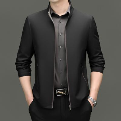 Herren Frühling und Herbst Jacke Mittelalterlich und Älter Business Casual Reißverschluss Top Papas Dünne Stehkragenjacke