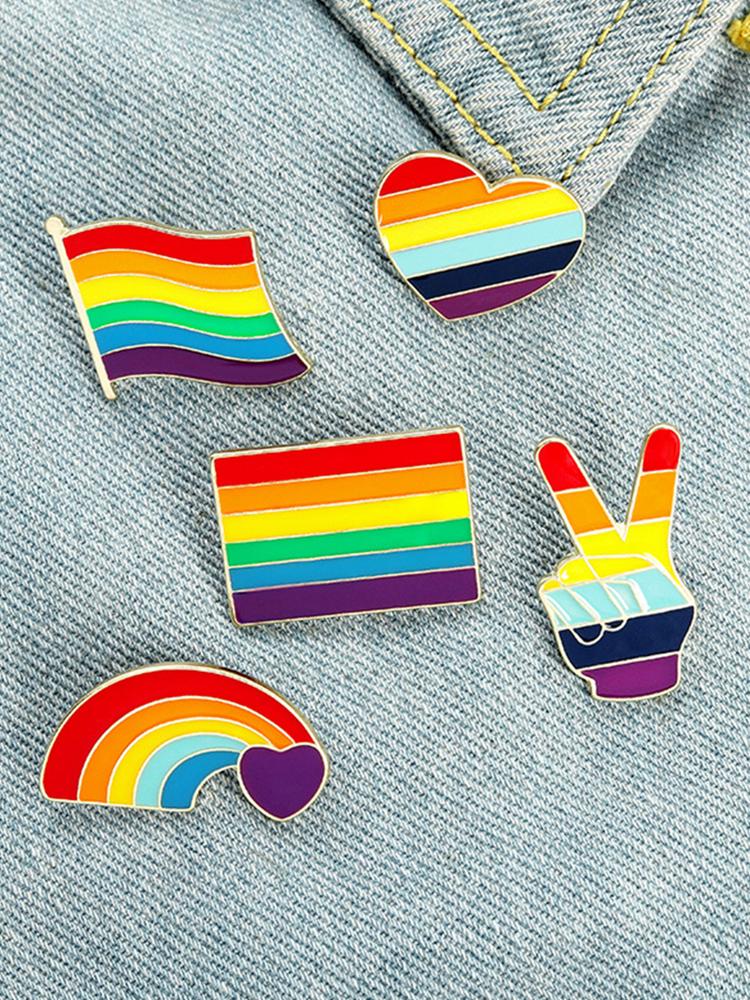 Rainbow Colorful Pin Brooches Metal Small Gestures Badge Versatile Unisex Unisex Shirt Decoration