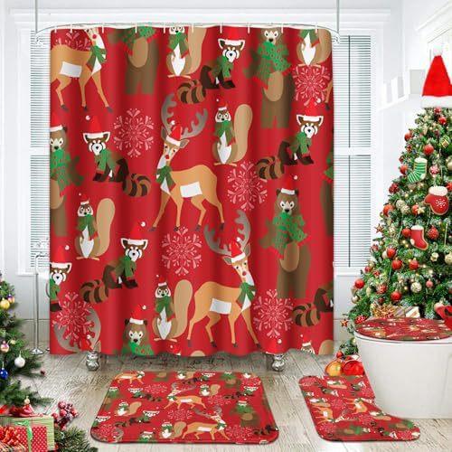 Merry Christmas Curtains Abstract Christmas Tree Truck Black And White Christmas Plaid Print Bathroom Bath Mat Toilet Lid