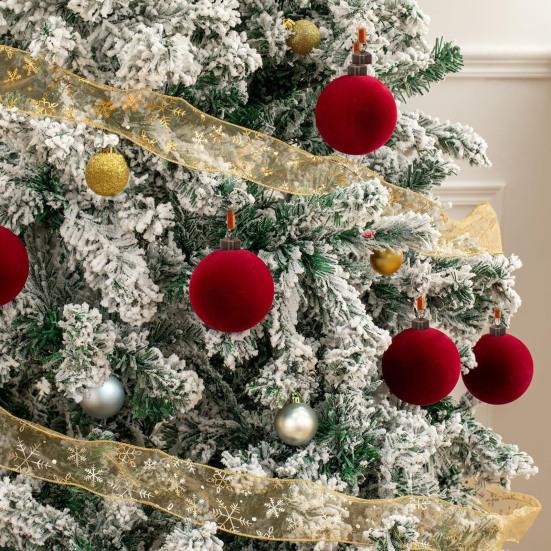 16Pcs Velvet Christmas Ornaments 6/8cm Flocked Ball Set Elegant Xmas Tree Decorations for Festive Atmosphere