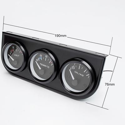 Dragon Gauge Car Triple Gauge 52mm Voltage / Water Temp (Celsius) / Oil Press Black / Chrome Bezel 3-In-1 Kit