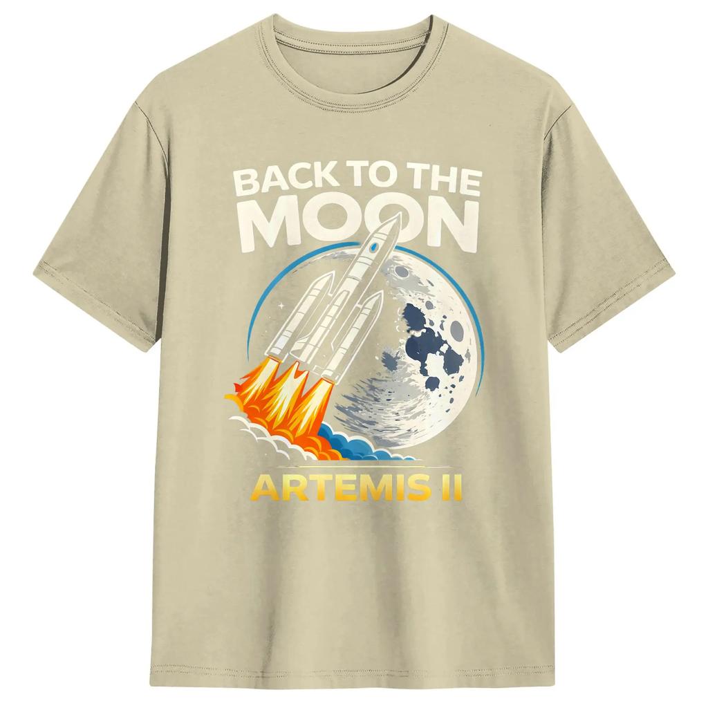Back To The Moon Artemis II Rocket Space Mission T Shirt Men's Cotton Funny T-Shirts Crewneck  Tees Short Sleeve Tops Printing