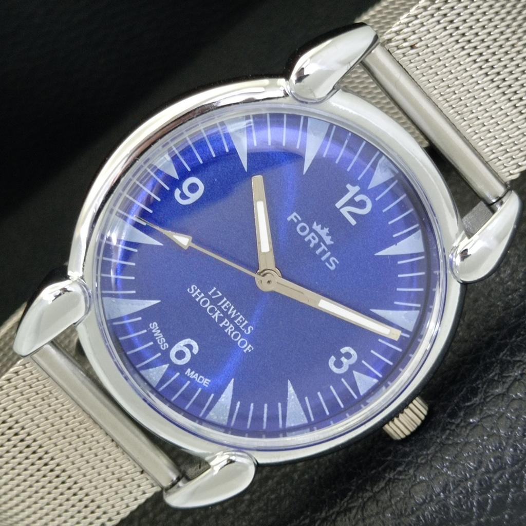 

HAND-WINDING VINTAGE SWISS MENS REFURBISHED BLUE COLOR DIAL WATCH a700810-5 R205a-a700810