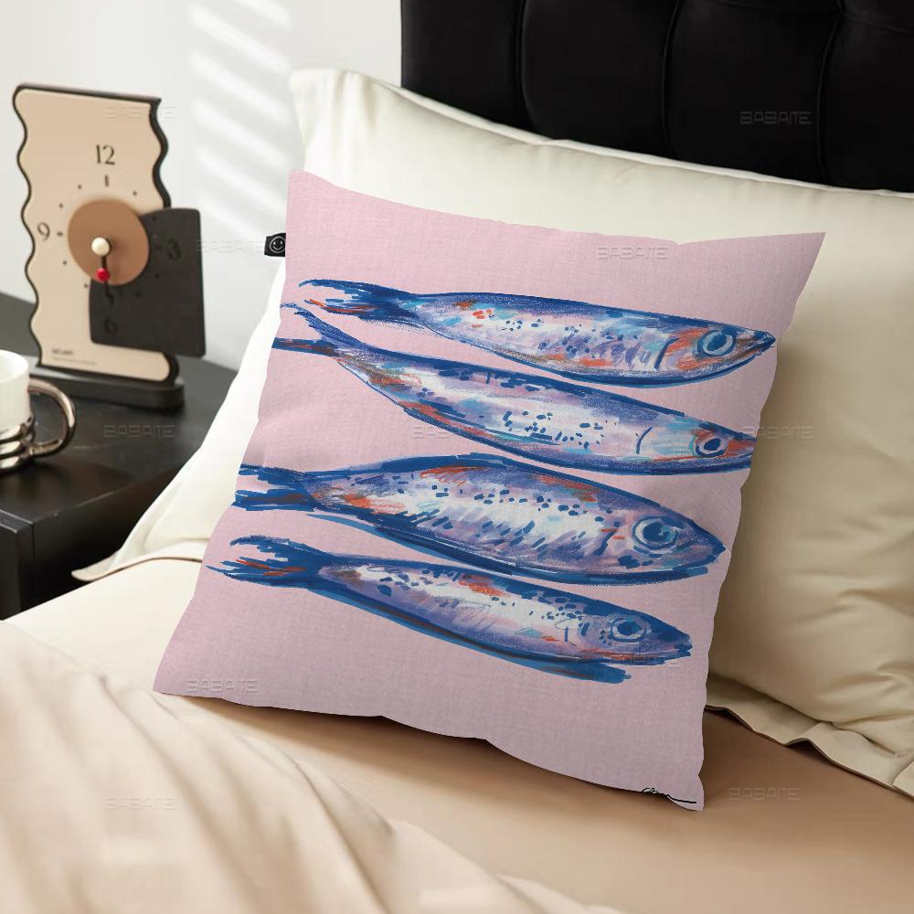 Colorful Sardine Lobster Crab Fish Ocean Pillow Cushion Cover Pillowcase Living Room Sofa Home Decor Customized