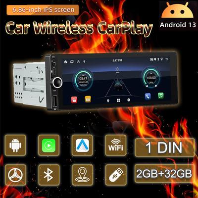 Rádio de Carro Universal Android 1 Din 6.9'' Wireless CarPlay Wifi Android-Auto Bluetooth GPS Player Multimídia Unidade Principal