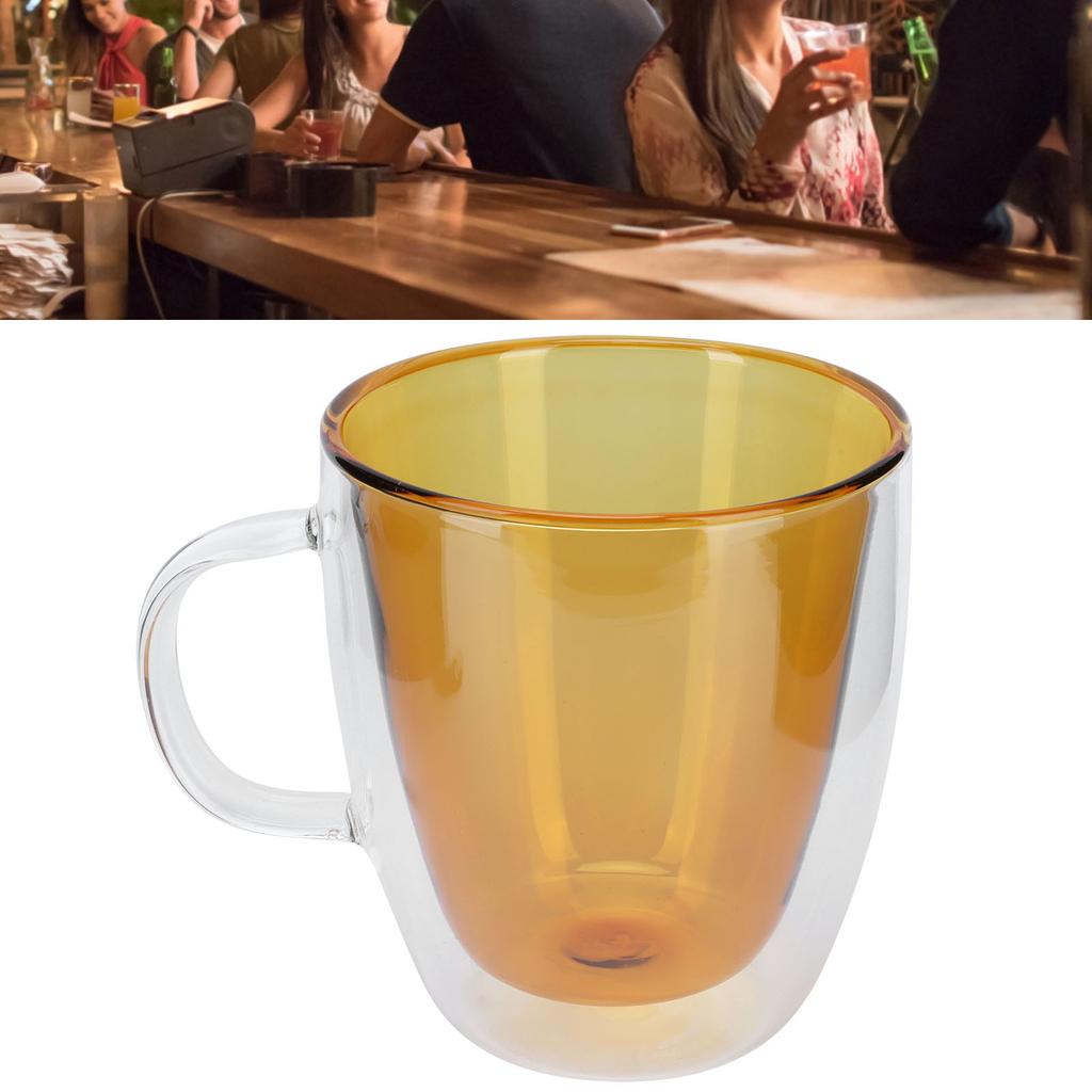 2Layer Cylindrical Coffee Cup HeatResistant Transparent Milk Mug for Home School (Lake Green Liner )
