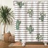 Tropical Cactus Print Shower Curtain Boho Plant Pattern Waterproof Fabric Shower Curtains Modern Bathroom Decor With Hooks