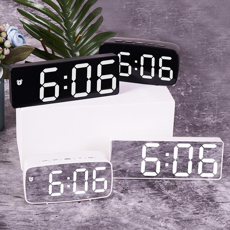 Multi-Function LED Mirror Alarm Clock with Makeup Mirror, Battery or Plug-In Options (Model: 0711-0712)