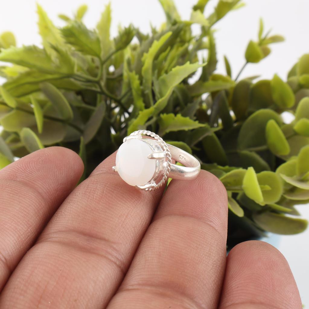 Milchiger Opal Edelstein Schmuck, Handgefertigter Silber Schöner Ring, 925 Massiv Sterlingsilber Schmuck, Meditationsring Geschenk für Oma