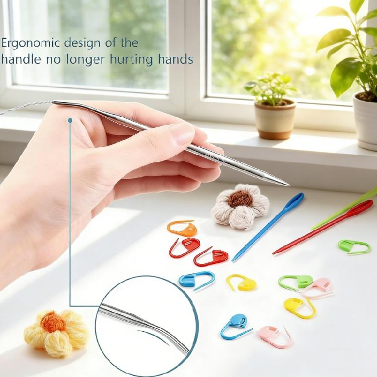 Stainless Steel Knitting Needle 100cm Long With Stitching Markers Great For Handcraft