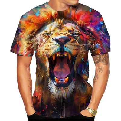 New Fashion Men's and Women's Crew Neck 3D HD Printing Colorful Lion 3D Print T-shirt Street Style T-shirt
