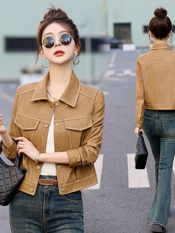 

Women s 2025 Genuine Leather Short Sheepskin Jacket - Casual Ladies Coat Large