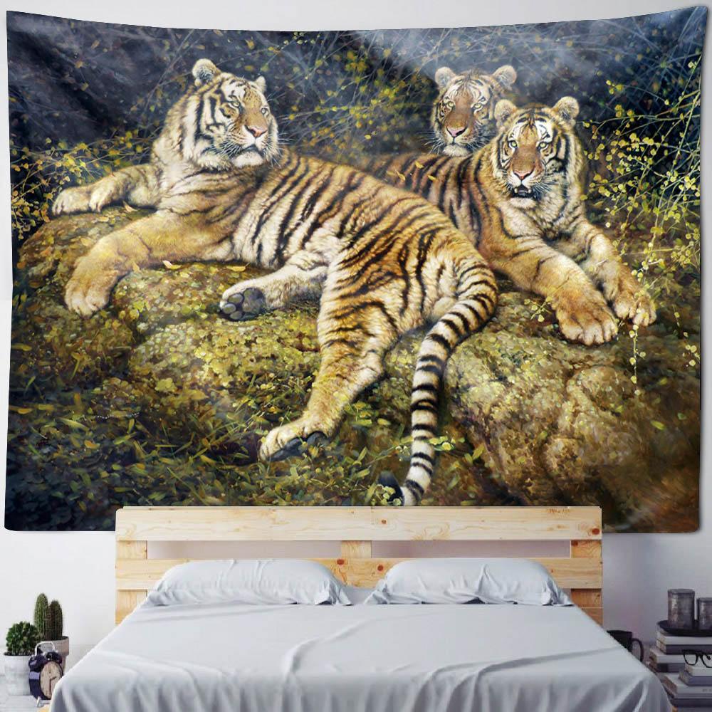 Animal oil painting tapestry, tiger lion elephant wolf, art decoration, wall hanging, hippie, home background cloth, bedroom