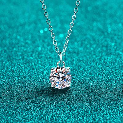 D-Farbe, 100 % echter Moissanit-Halskette für Damen, 1 Karat, klassischer funkelnder Diamant-Anhänger, S925-Sterlingsilber, Geburtstagsgeschenk