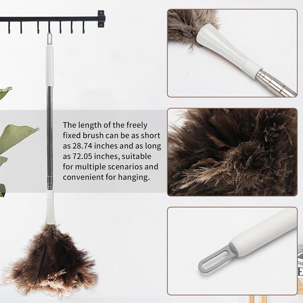 Ostrich Feather Duster Pole up to 72 Inch,Extendable Feather Duster Used for Home Cleaning Ceilings Furniture Fans