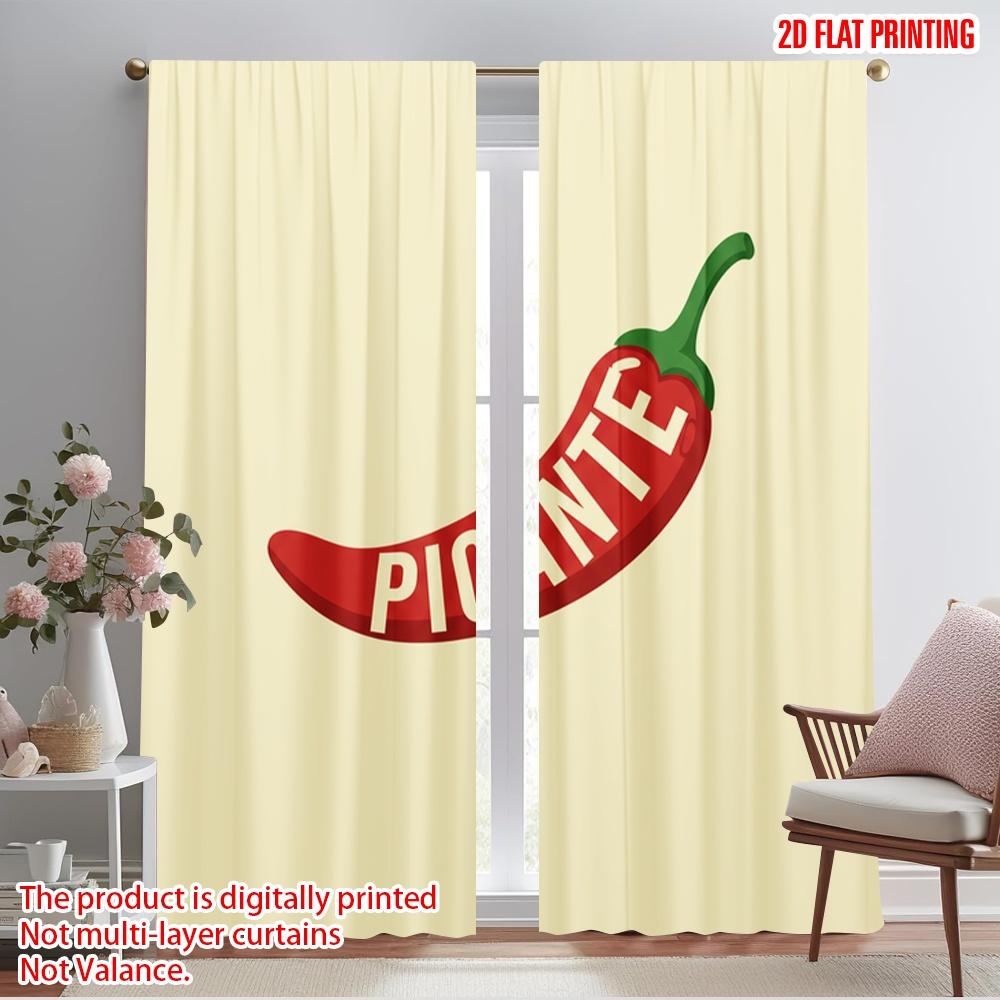 

2pcs 2D flat printing Window Curtains Chili Pepper Design Fabric Without Electricity Party Decorations Use for Classroom Office 52.50×116.00 CM 2pcs
