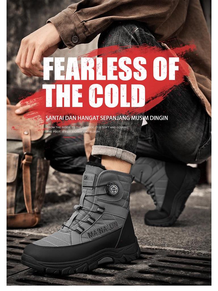 Plus Size Men's High-Top Winter Snow Boots with Warm Velvet Lining