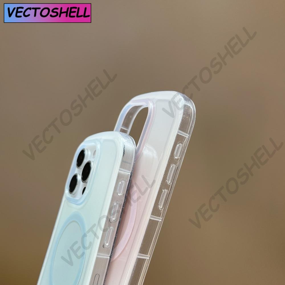 New Korean Pastel Gradient Magnetic Case for iPhone 11-16 Pro Max - Shockproof Soft Silicone Wireless Charging Ready