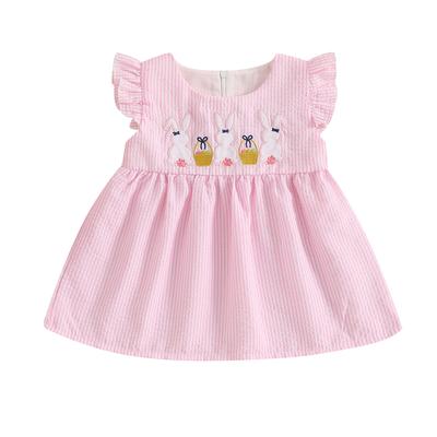 Sommerkleid für Babymädchen Rüschen Ärmellos Rundhalsausschnitt Hasenstickerei Lockeres Kleid Kleinkind Urlaubskleid