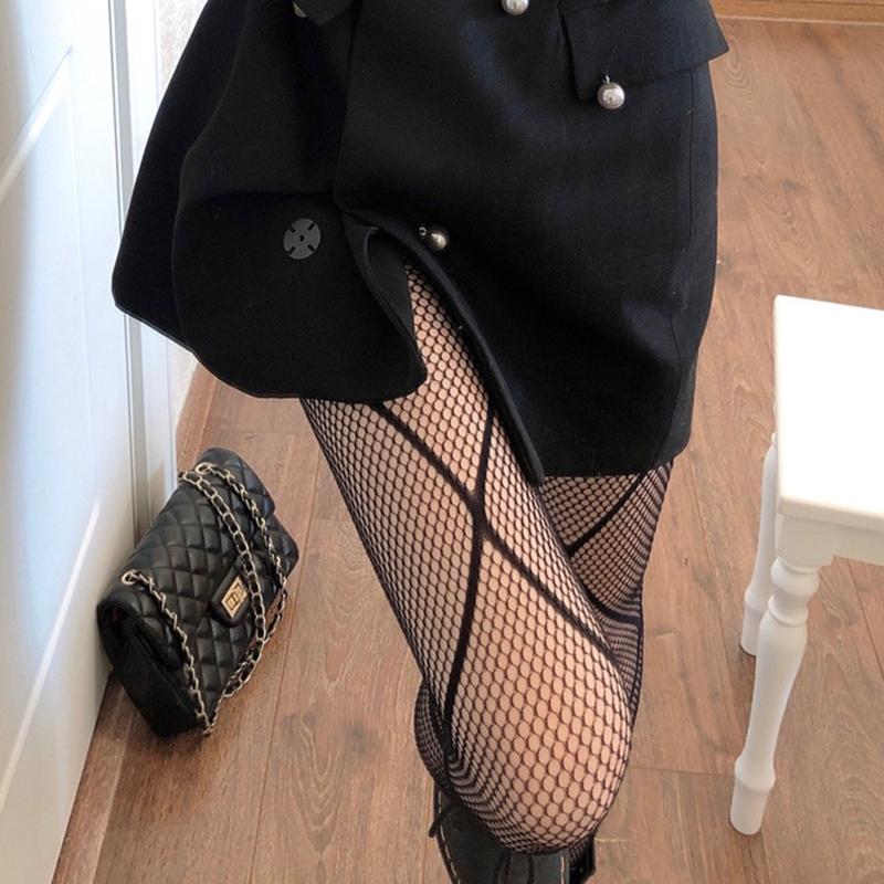 Women Diamond Rhombus Stockings Retro Sexy Hollow Out Stocking Black Pantyhose Nylon Patterned Socks Fishnet Tights