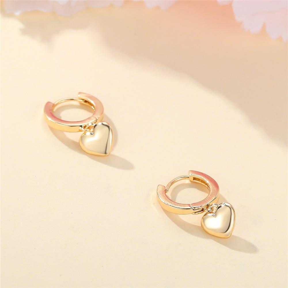 Cute Female Gold Color Heart Round Metal Hoop Earrings Fashion Girlfriend Gifts Wedding  For Women