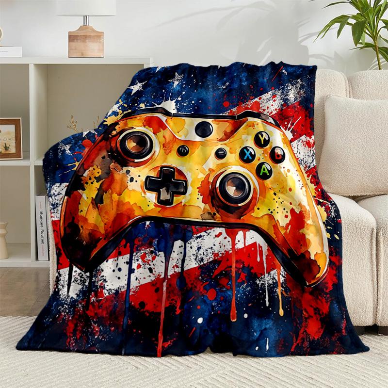 1PC Colorful Gaming Controller Flannel Blanket Gift, Suitable for Both Men And Women, Soft Ideal for Beds And Sofa, Birthday Or Christmas Gift