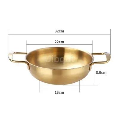 Stainless Steel Gold Golden Seafood Rice Pot Home Cooking Paella Pan Picnic Snack Plates Cookware Saucepan Dry Pots with Handle