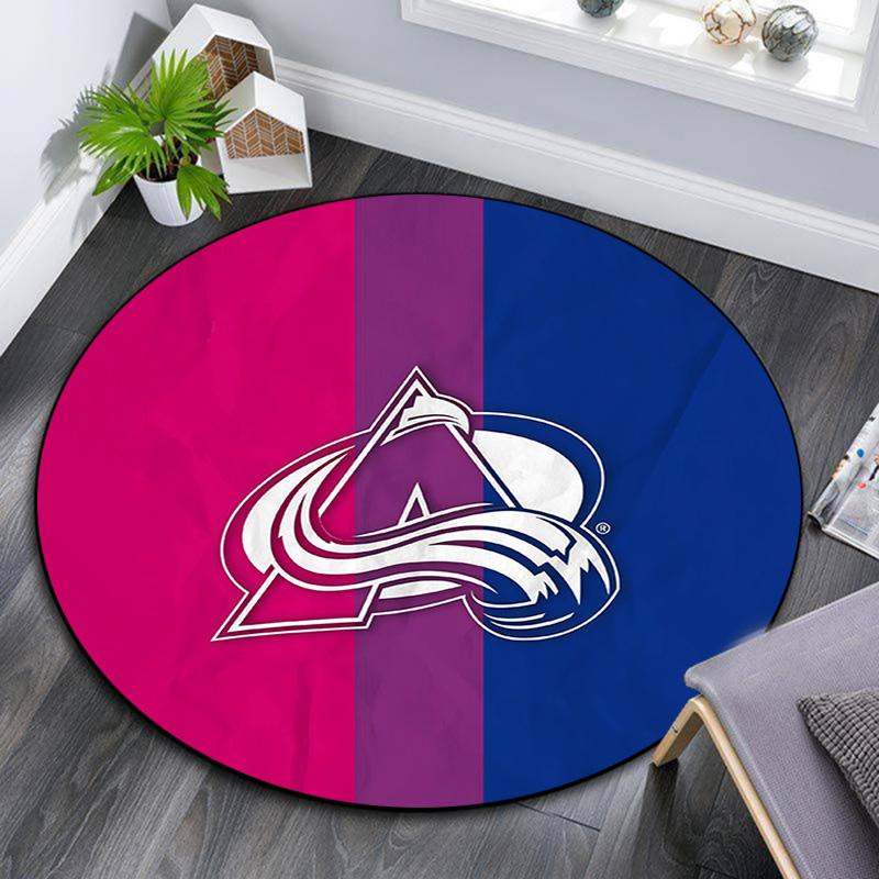 Colorado Avalanche Round Area Rug,Carpet Rug for Living Room Bedroom Sofa Playroom Decor,Non-slip Floor Mat