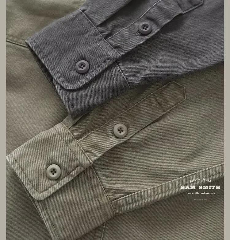 Shawn Yue Men's Japanese Style Workwear Shirt - Long Sleeve, Loose Fit, Washed Casual Jacket for Spring and Autumn