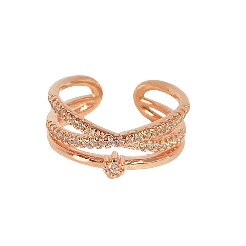 Rose Gold Light Luxury Full Of Diamonds Zircon Multi-Layer Stacked Open Ring Female Personality Niche Index Finger Ring Personality Ring