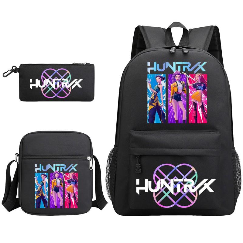 Cartoon Print School Backpack Set Teens Shoulder Bag Pencil Case Bookbag Oxford Fabric Ergonomic Straps