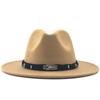 Wide Brim Wool Felt Fedora Panama Hat with Belt Buckle Jazz Trilby Cap for Men Women Pink Black 56-60CM