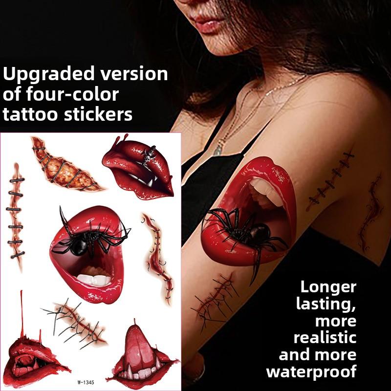 Halloween Tattoo Sticker Waterproof Simulation Scar Horror Half Arm Tattoo Flower Arm Tattoo Sticker