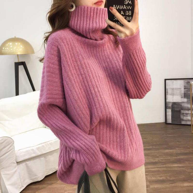 High Neck Loose Slouchy Style Ladies Sweaters Solid Colour Thickened Casual Peplum Knitted Bottoming Shirt Can Be Worn Outside Warm Tops