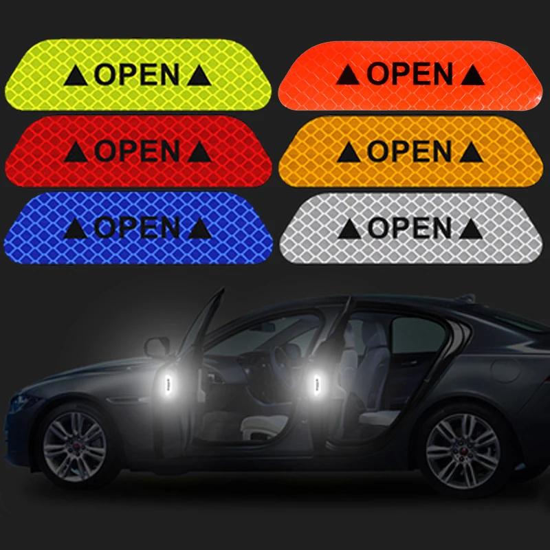 4Pcs Car Door Reflective Stickers OPEN High Reflective Tape Safety Warning Mark Auto Styling Decor Decal Sticker Exterior Decals