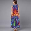 Women Plus Size Sleeveless Crew Neck Dress Soft Watercolor Floral Branches Flowy Mid Calf Gown