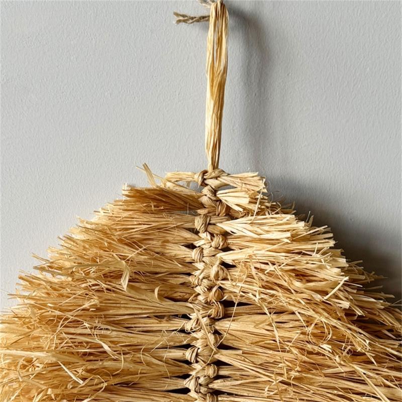 Japanese Styles Wall Art Handcrafted Dried Grass Raffia Leaf Hanging Ornament For Home Living Room Bedroom Decoration
