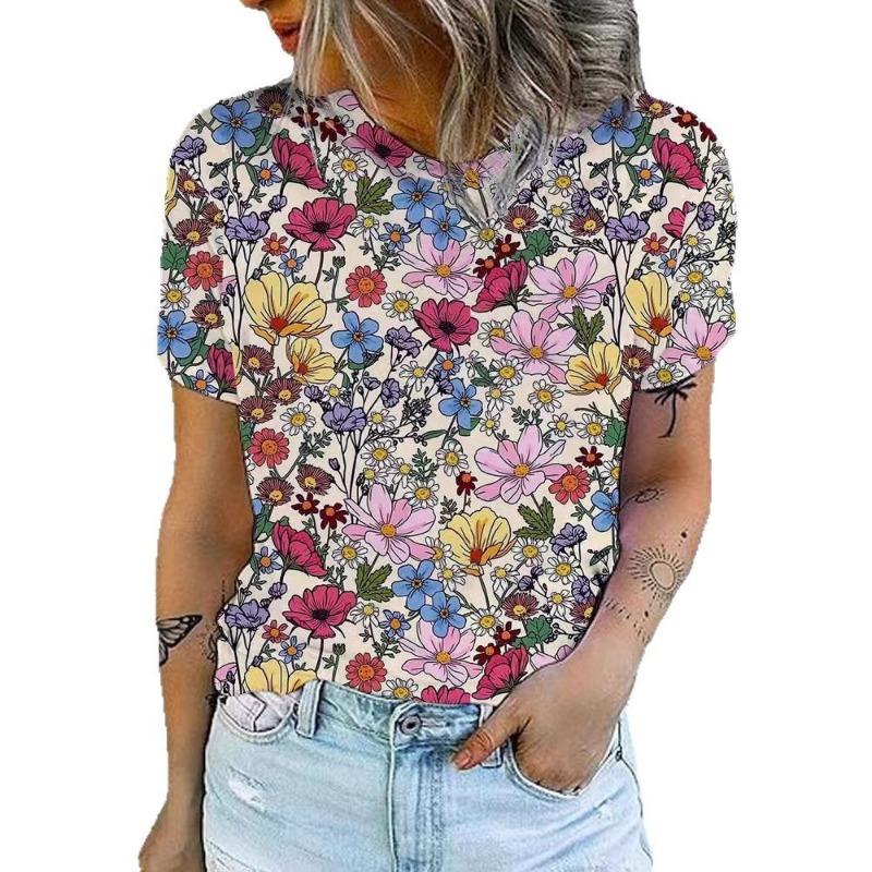 

Летняя женская повседневная свободная модная рубашка с цифровым принтом и короткими рукавами, разноцветная, с круглым вырезом 6xl