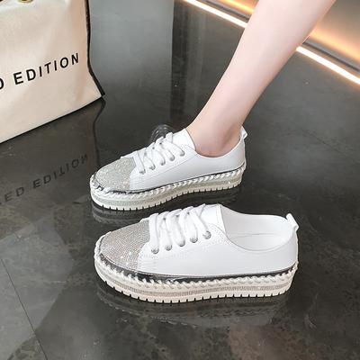 Übergröße weiße Schuhe Damen 2025 neu diamantbesetzte Muffin-Plateau Paillettenbesatz Mode Board Schuhe