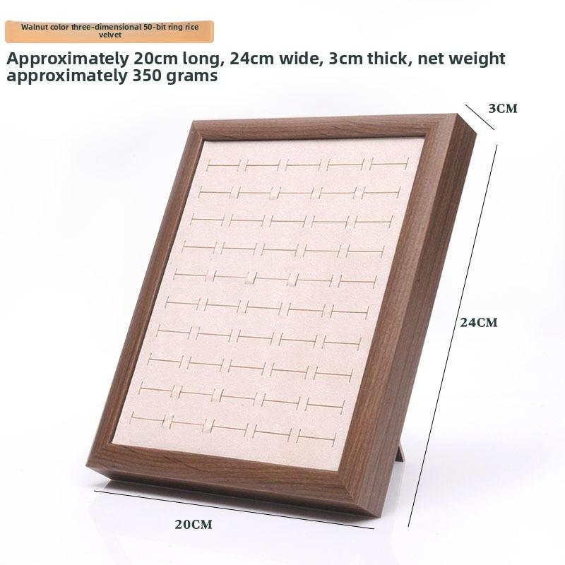 Frame-shaped Solid Wood Jewelry Holder, Spacious Tray for 50 Finger Rings, Earrings and Ornament Display Rack