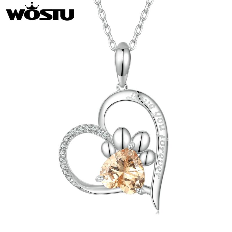 

WOSTU блеск кубического циркония животное кулон ожерелье кошка геометрическое сердце ожерелье для женщин подарок на день рождения ювелирные изделия E