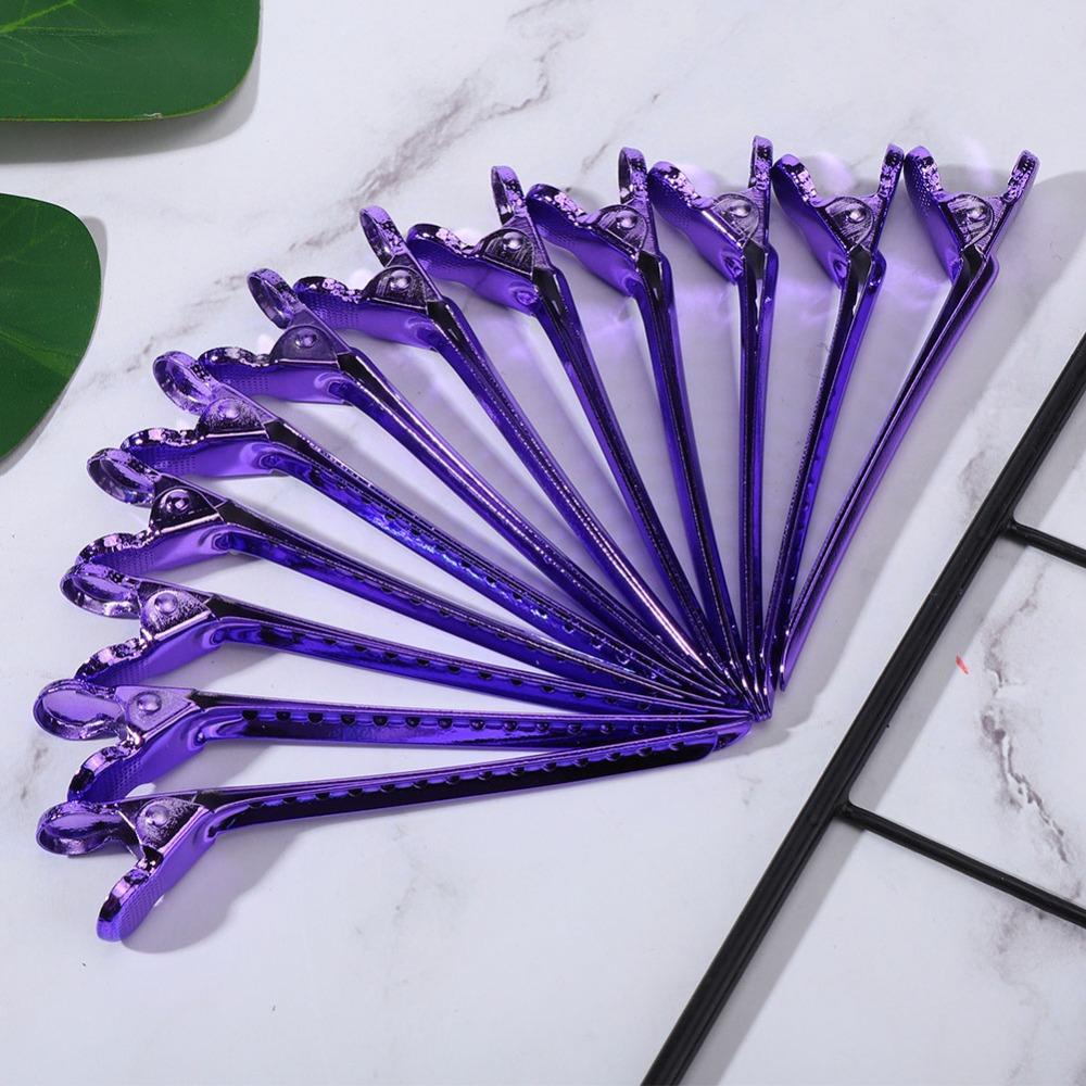 12PCS Purple Blue Hairdressing Styling Clamps Stainless Steel Hair Styling Clips For Hairstyling