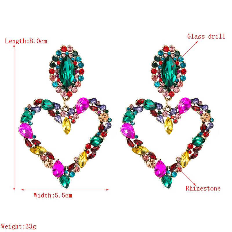Fashion Boho Colorful Heart Crystal Earrings For Women  New Rhinestone Statement Heart Stars Drop Earrings Bijoux
