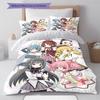 Puella Magi Madoka Magica Vzorované povlečení, Sada přikrývek Povlak na přikrývku Povlak na polštář Domácí dárek k narozeninám (1 * povlak na peřinu + 2 * povlak na polštář, bez jádra)