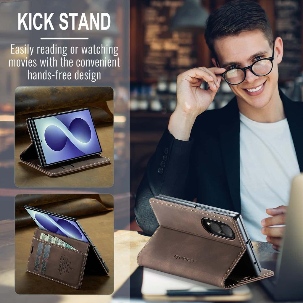 Flip Wallet Case for Samsung Galaxy Z Fold 8, Leather Magnetic Folio Cover with Card Holder, Kickstand - TPU Shockproof Case
