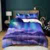 Aurora Borealis Duvet Cover King Queen Pale Weather Over The Hills with Waterfall Creek Nature Landscape Polyester Bedding Set