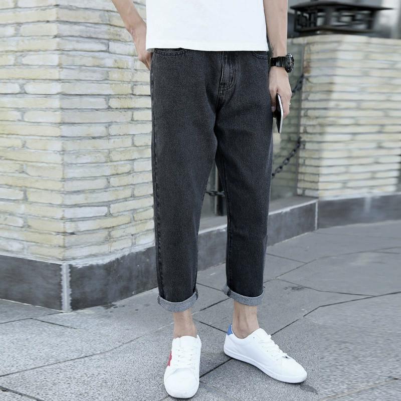 

Solid Color Men s Casual Jeans, Comfortable and Breathable for A Premium Look Loose-fitting Cropped Denim Pants 5XL чорний